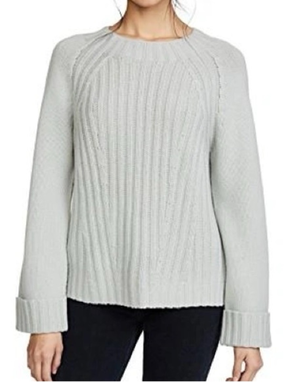 Vince Wool Cashmere Ribbed Knit Gray Sweater Small Cozy Chunky Quiet Luxury